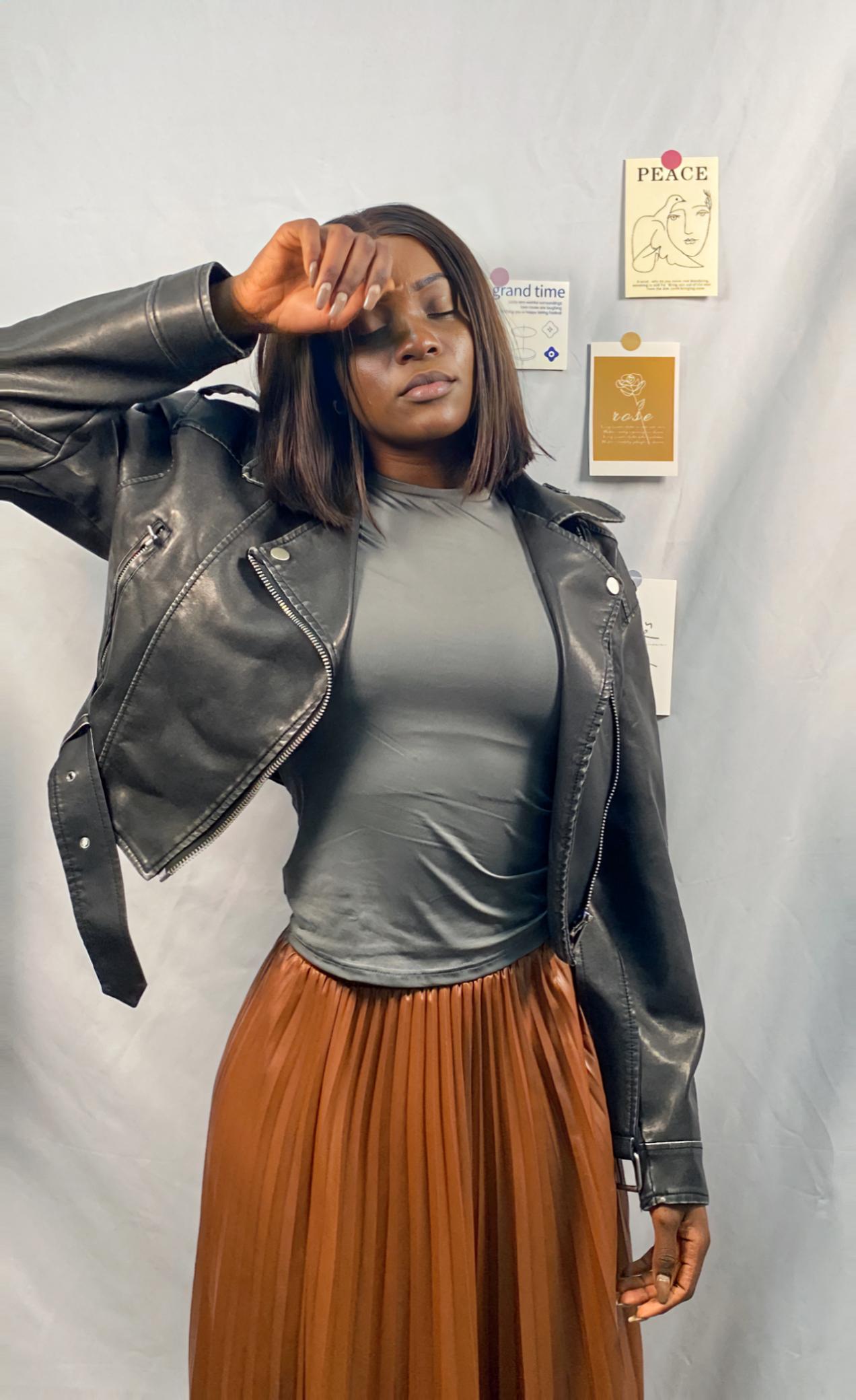 New Women Retro Faux Soft Leather Jacket Coat Turndown Collar Belted PU Moto Biker Black Punk Outerwear *LooKo