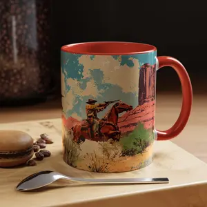 Retro Southwestern Cowboy Mug, Western Old Ceramic Mug, Rancher Southwest Tea Cup, Rodeo Rustic Drinkware, Country Kitchen Decor, Vintage Old Western 11 15oz Mug, Cowboy Theme Drinkware - wes10040