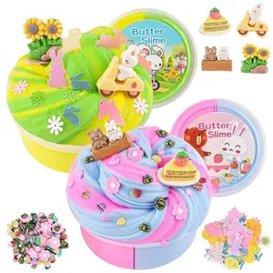 LAWOHO 2X120ml Butter Slime Kit Includes Two-Toned Butter Slimes with 6 Packs Add-Ins, Easter Slime Making Kit for Kids Party Favors Birthday Halloween Christmas Easter Basket Stuffers for Girls Boys