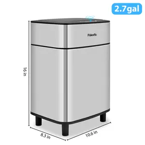 Pukomc 2.7Gal Stainless Steel Motion Sensor Trash Can Touchless Automatic Dustbin for Kitchen Bathroom Office Easy Clean Hands Free Induction