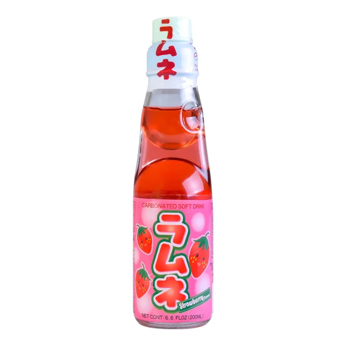 HATAKOSEN Japanese Ramune Soda - Strawberry Flavor, 200ml Bottle - Classic Japanese Drink with Unique Marble Stopper