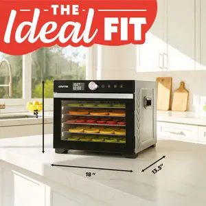 Gourmia 6 Tray Digital Food Dehydrator with 360° Airflow and Precise Temperature Control, Stainless Steel Trays, Glass Door, Prefect for Beginners