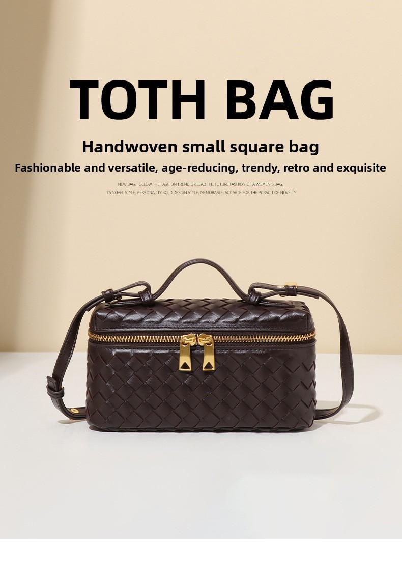 2025 New Handmade Woven Crossbody Lunch Box Bag Fashionable Versatile Two-Way Zipper Closure Handheld Women’s New Single Shoulder Small Square Bag