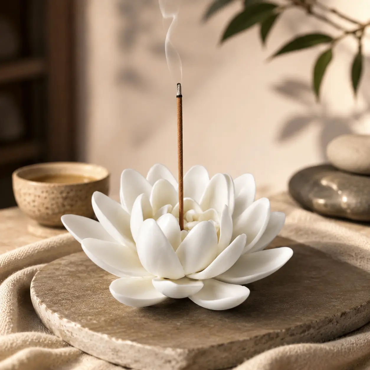 Matte White Handmade Ceramic Lotus Incense Holder - Standard Stick Incense Burner with Fragrance Support, Minimalist Zen Home Supplies, Room Flower Decor, Stress Relief Yoga Meditation Gift