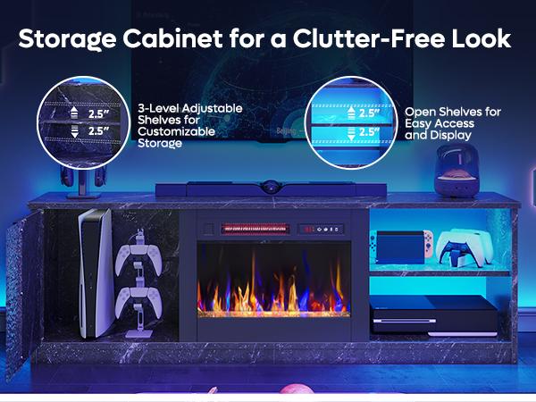 Pinmoco Electric Fireplace TV Stand for TVs up to 70", LED Entertainment Center With Cabinet & Shelves, TV Media Console Table for Living Room, Bedroom Pinmoco Electric Fireplace TV Stand for TVs up to 70", LED Entertainment Center With Cabinet & Shelves, TV Media Console Table for Living Room, Bedroom