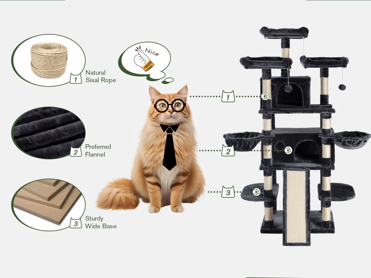 MUTICOR 68in Premium Heavy-Duty Cat Tree for Large Cats/Big Cat Tower with Cat Condo/Cozy Plush Cat Perches/Sisal Scratching Posts and Hammocks/Cat Activity Center#TikTokShopBlackFriday #ChristmasGifts