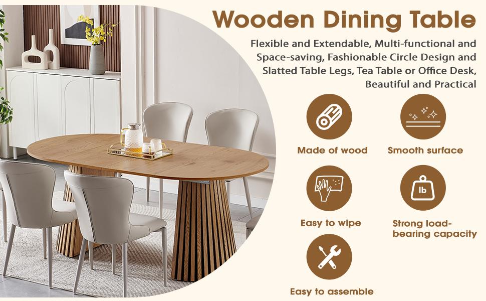 39.37-70.87 Inche Extendable Dining Table, Space Saving Oval Wood Tabletop & Slatted Legs, Flexible Multi-Functional for Kitchen Office Living Room, Natural Wood Color 39.37-70.87 Inche Extendable Dining Table, Space Saving Oval Wood Tabletop & Slatted Legs, Flexible Multi-Functional for Kitchen Office Living Room, Natural Wood Color