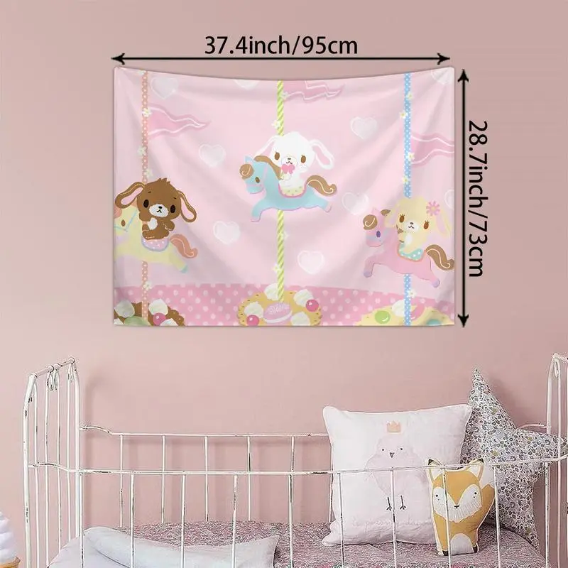 Whimsical Cartoon Carousel & Animal Print Hanging Tapestry Wall Mural - Fantasy Aesthetic Whimsical Room Decor for Living Room, Bedroom