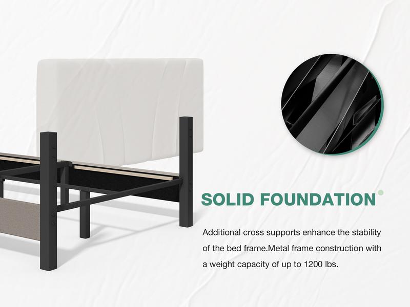 Bed Frame Upholstered Platform Full/Queen/King Bed Frame with Adjustable Headboard, Strong Weight Capacity, No Box Spring Needed, Easy Assembly