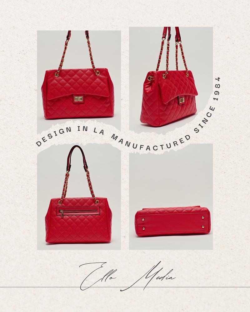 Shirley Women's Quilted Chain Tote Bag – Affordable Vegan Leather, Classic Flap Shoulder Bag for School and Work – Stylish Everyday Tote, Perfect Gift for Women in Multiple Colors