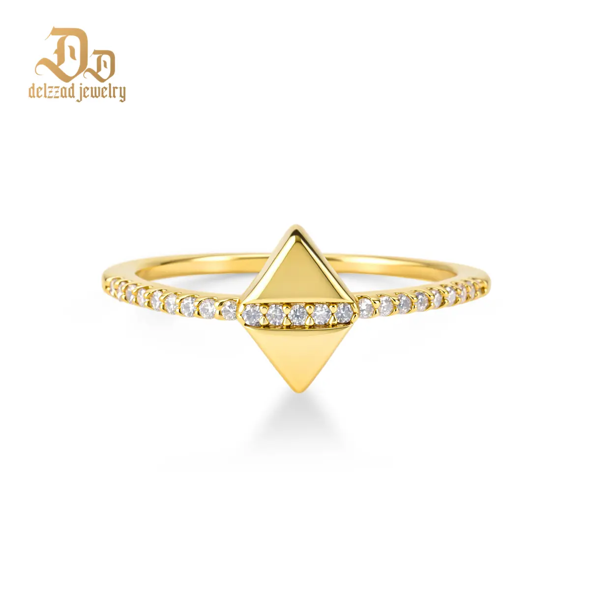 Delzzad 0.1ct Golden Apex of Light Ring Geometric Ring VVS Synthetic Moissanite Ring Jewelry Copper Band Perfect Birthday Engagement Wedding Anniversary Christmas Valentine's Day Mother's Day Gift