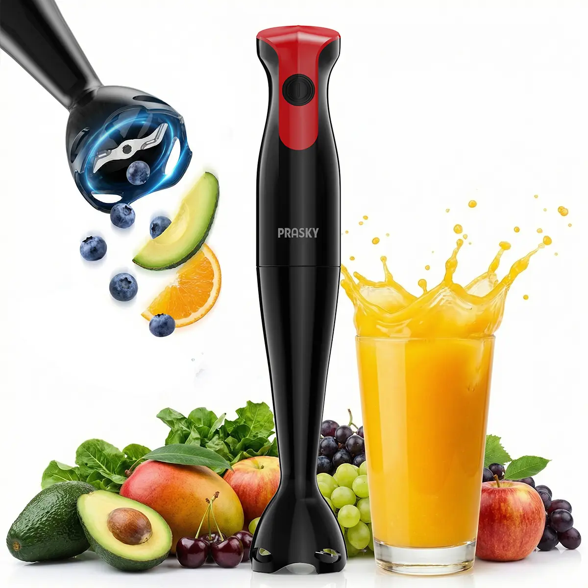 Prasky 300W Immersion Hand Blender | Powerful Corded Stick Blender with 2-Speed Control & Stainless Steel Blades | Make Smoothies, Purees, Baby Food & Soups in Seconds | Easy Clean Kitchen Mixer tiktokshopbacktoschool