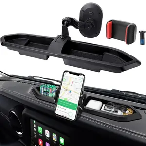 Upgraded phone mount compatible with 2018–2023 Jeep Wrangler JL/JLU and Gladiator JT; multifunctional dashboard tray system kit with an extended metal arm; not suitable for hybrid or electric four-wheel drive models. car