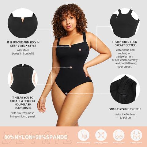 FeelinGirl  Women's Square Collar Elastic Outerwear Shape Bodysuit Basic Comfort Fabric Sleeveless Fitted Minimalist Shapewear Womenswear