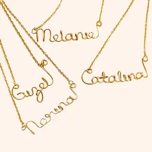 Script Name Necklace - Personalized Gold Wire Name Pendant for Women & Girls - Customizable Jewelry Gift