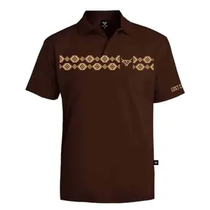 Lost Calf Men's Aztec Polo Dark Brown Short Sleeve T-Shirt Tee