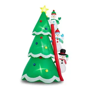 Glitzhome 8' Lighted Inflatable Xmas Snowman Climbing Up Tree Decor