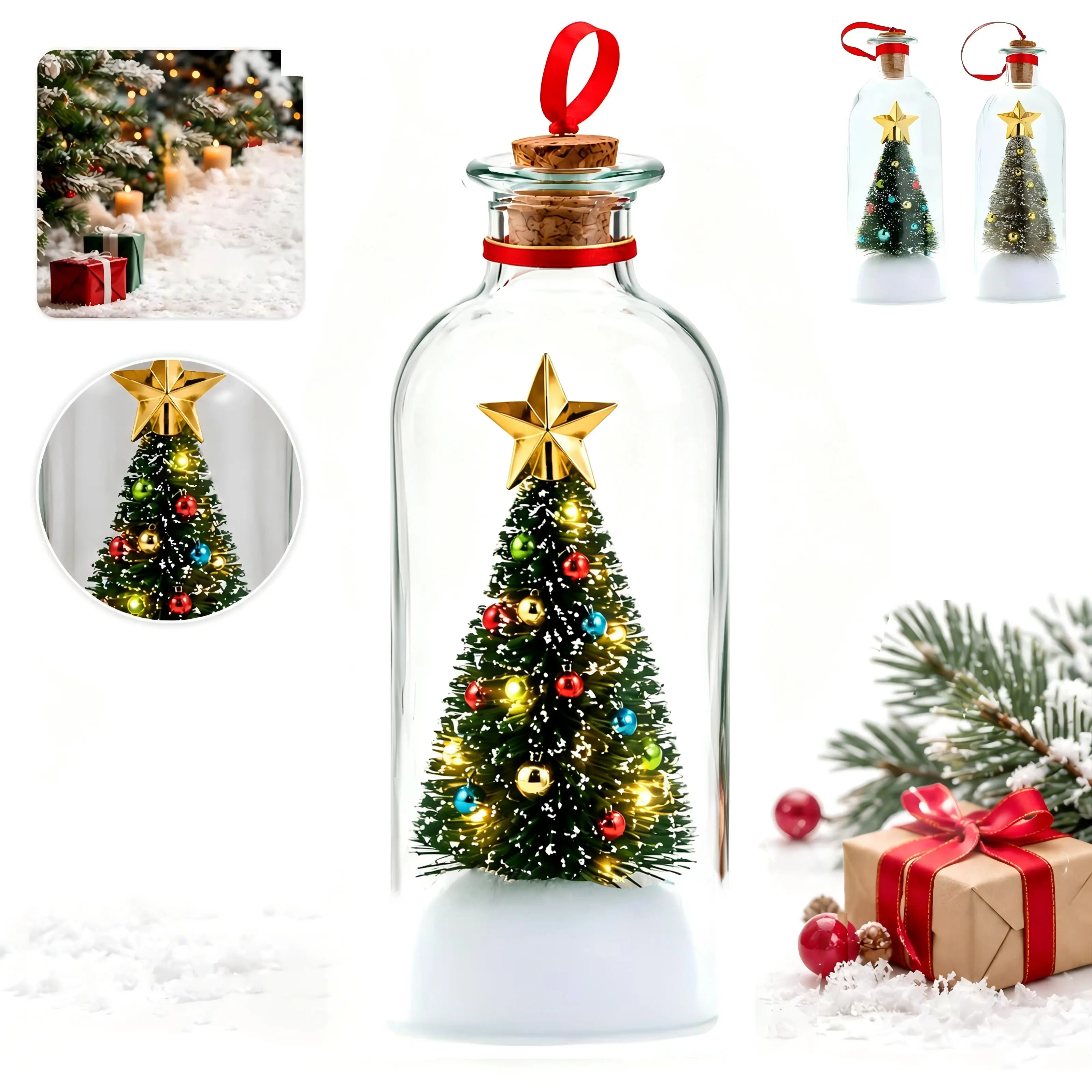Christmas Message in A Bottle Tree Recordable Snow Globe Forever Voice Ornament Playback Cork Glass Sentimental Gift Personalized Winter Vial Greeting Festival Party New Year Card Idea Handmade