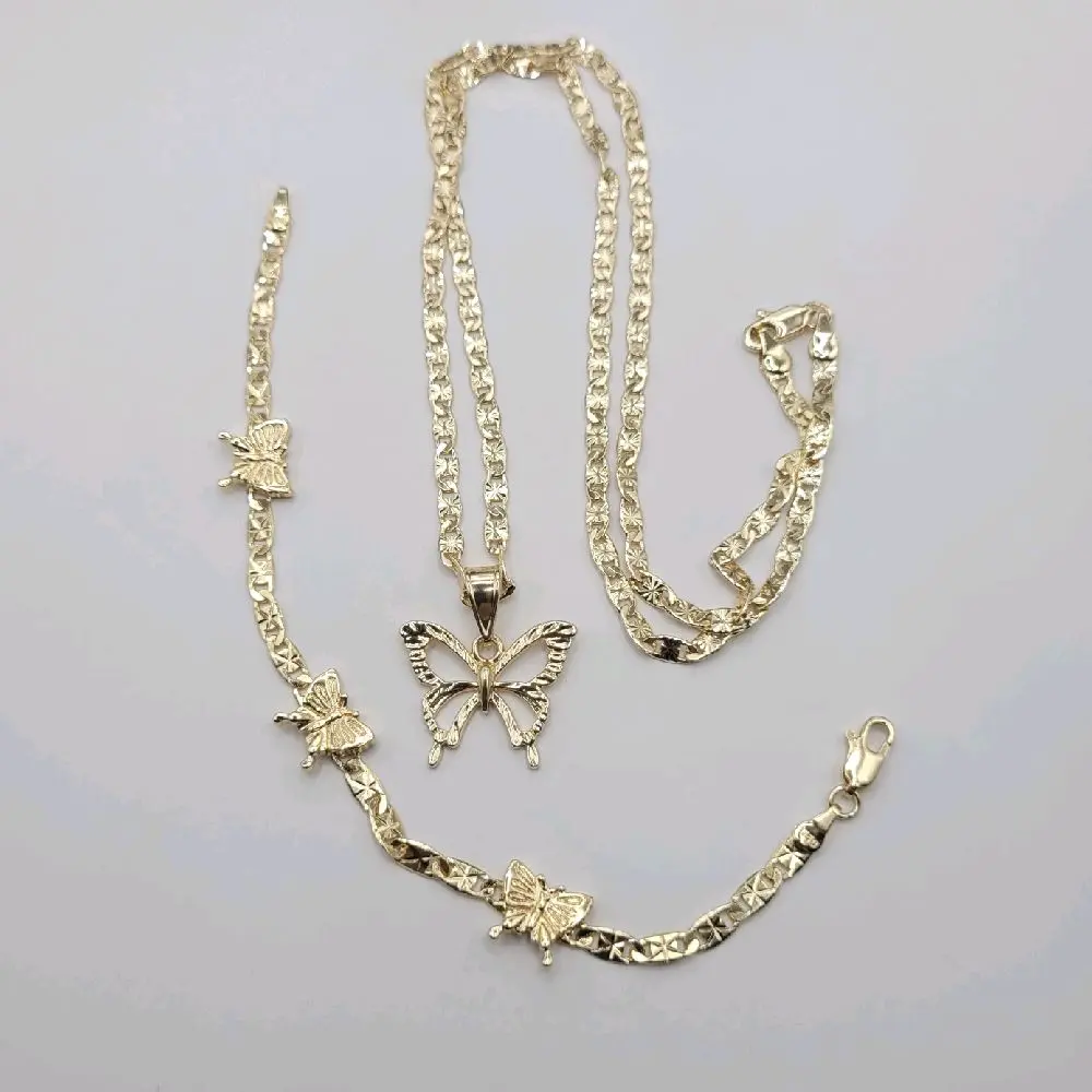 Butterflies Set Necklace and Bracelet Combo Laminated-Gold 24 & 18 Inches Chain Style Elegant Butterfly Charms