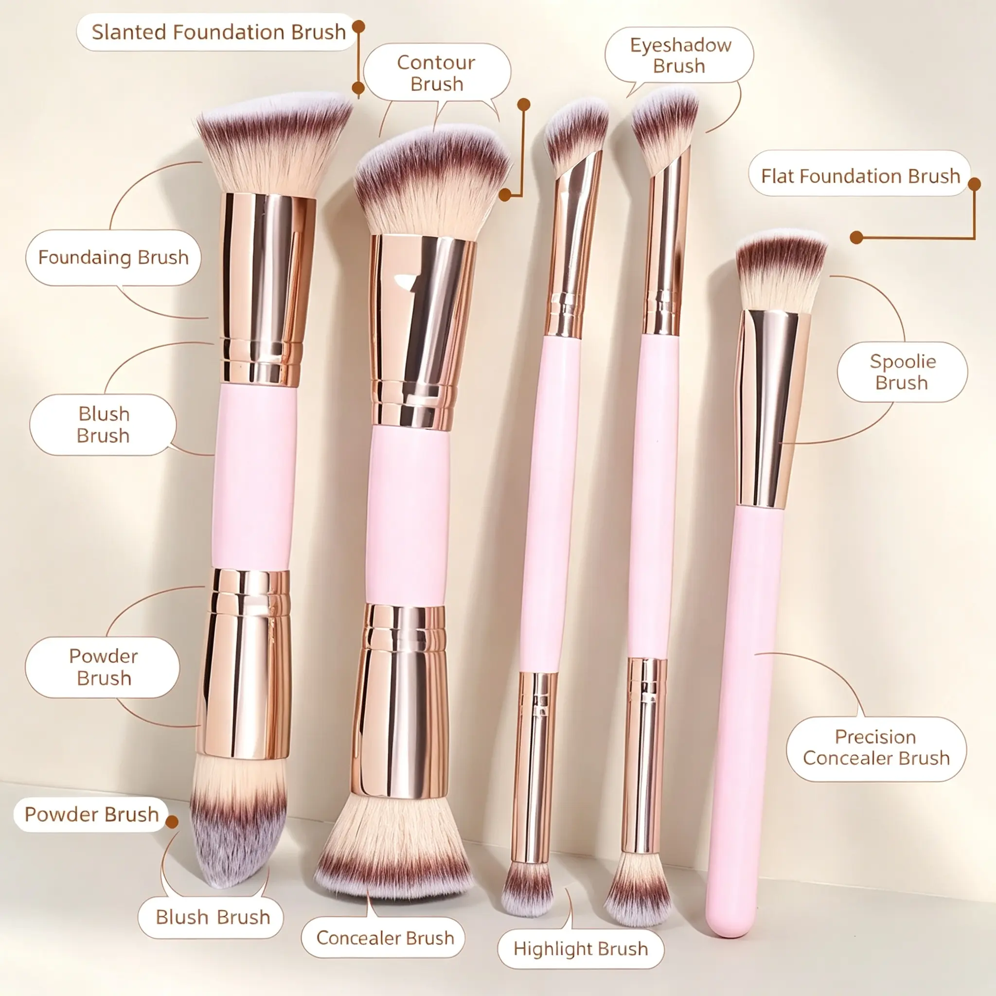 One Set For All Looks！Multifunctional Double Head Brushes Blend Foundation Blush Eyeshadow Effortlessly Beginner Friendly Double-Head Makeup Brush Set | High-Quality Soft Synthetic Fiber For Date & Party Makeup