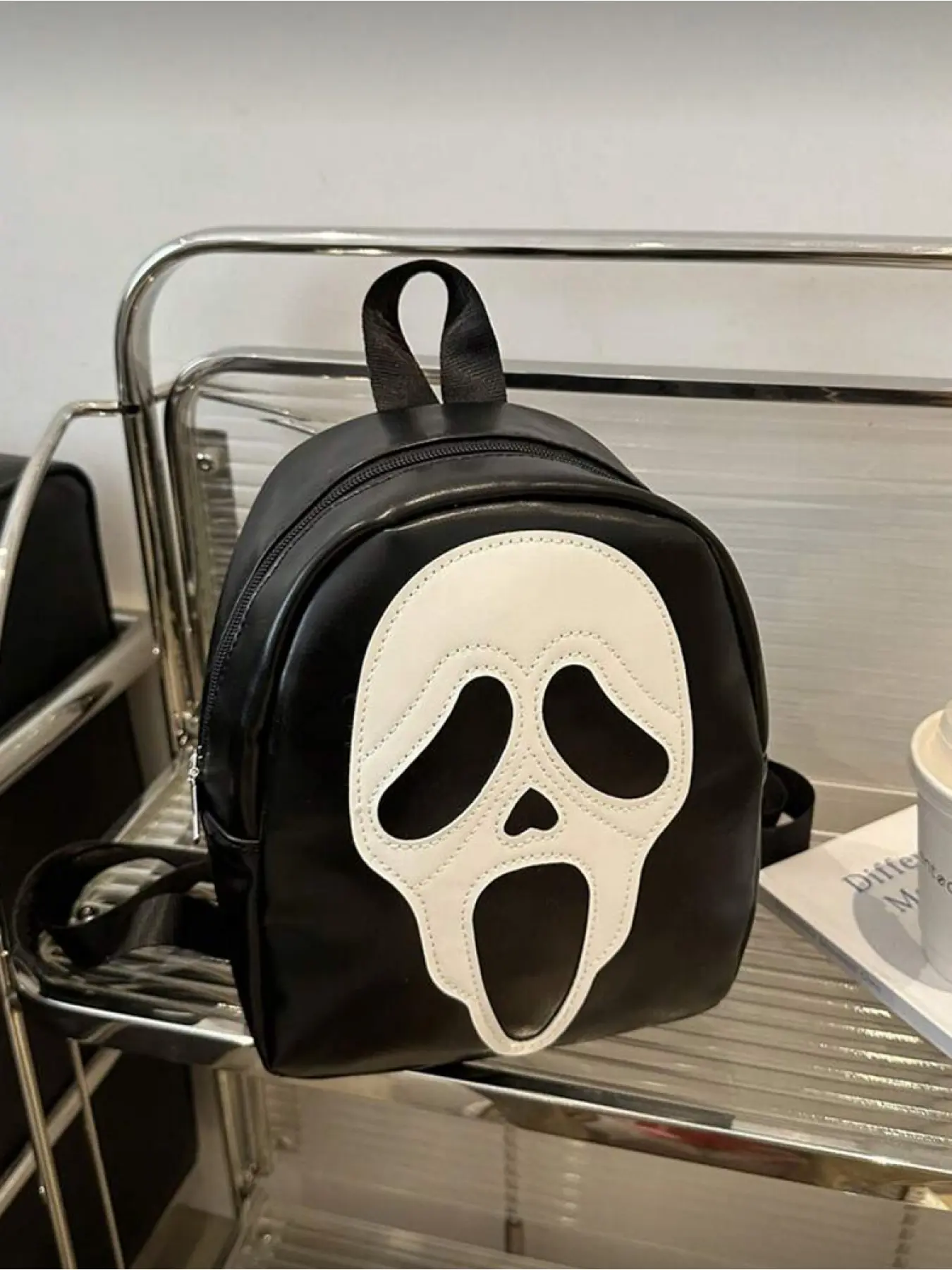 Women's Halloween Skull Print PU Mini Backpack Fashion Contrast Color Casual Daily Bag with Phone Pocket Small Size for Girls Party