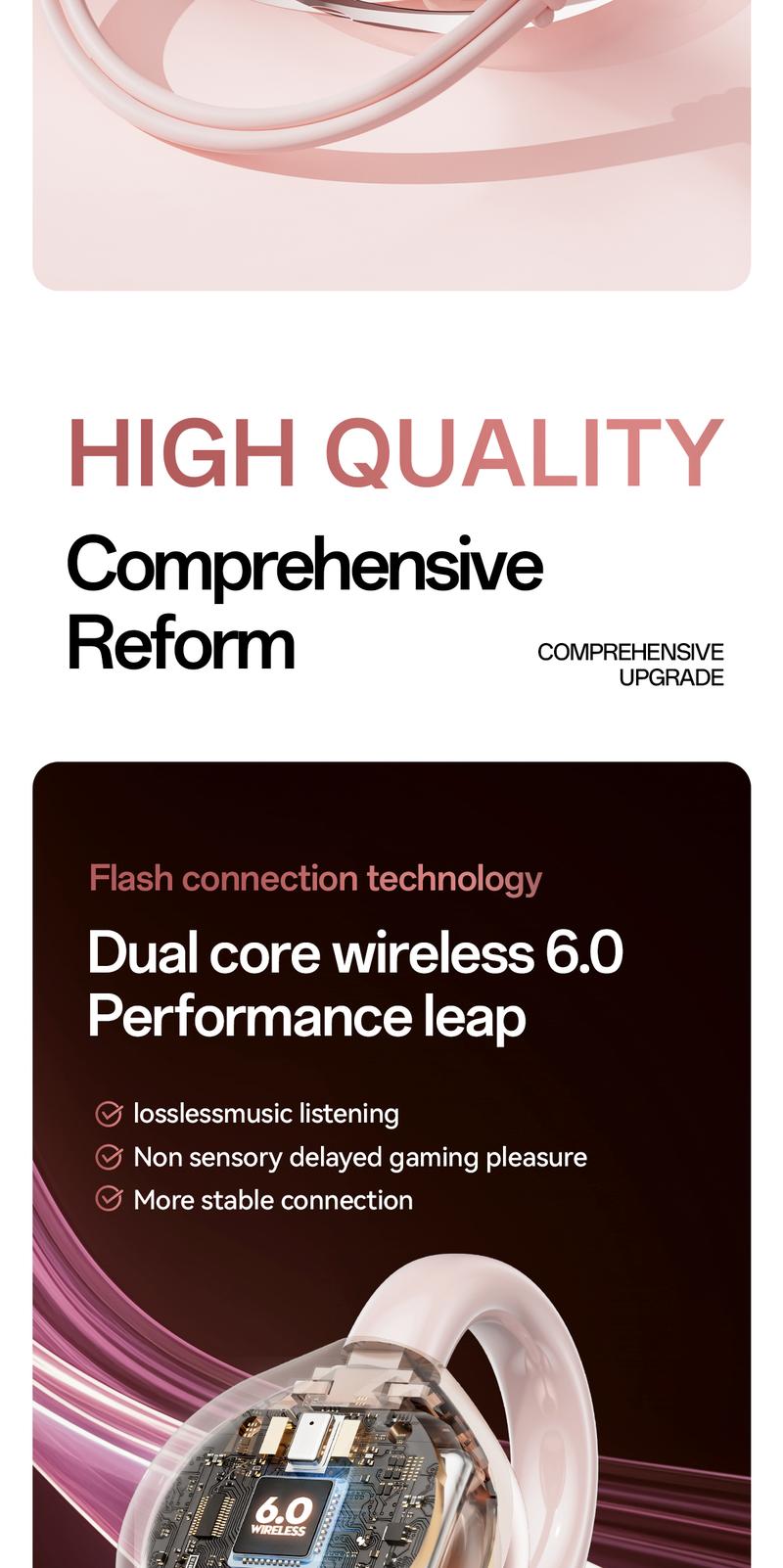 CHENRUIDA M106 High Fidelity Bluetooth Earphones for Women,360°  surround sound,Advanced Noise Reduction Long Battery Life IPX7 Waterproof Rose Gold Headset wireless headphones noise cancelling headphones gamingheadset Christmas Gifts