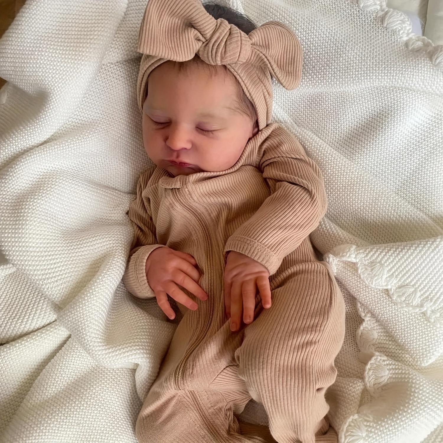 Realistic 19" Newborn Doll Soft Touch Realistic Sleeping Toddler Hand Painted Details Visible Blood Vessels Perfect for Children's Birthday Christmas Gifts