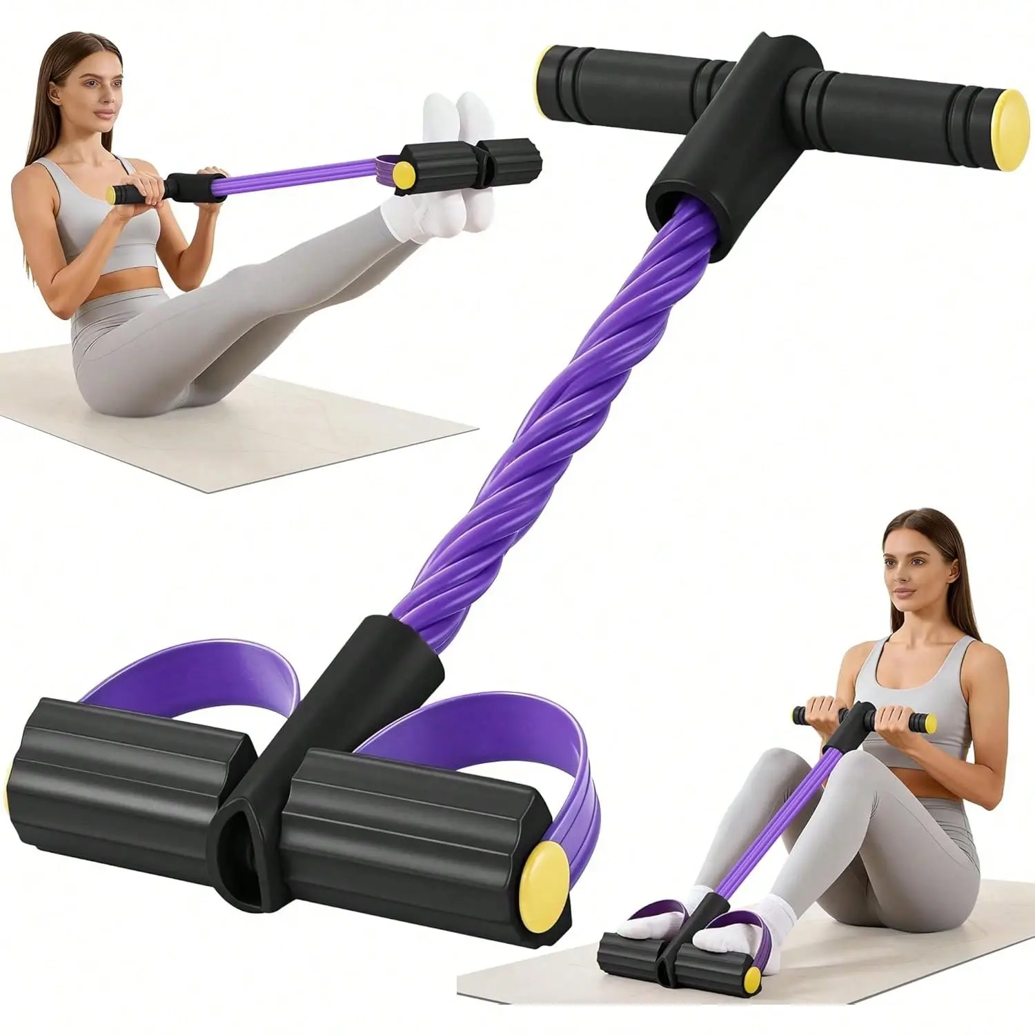 10-Tube Pedal Resistance Band Trainer with Handle & Tensile Rope, Multi-Functional Ankle Puller Workout Accessories for Home Gym Full Body & Abdominal Training, Fitness Equipment for Men Women