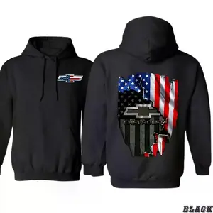 Chevy American Flag Hoodie – Patriotic Design with Chevrolet Emblem, Unisex Streetwear for Truck Lovers, Durable Daily Wear for Proud Americans