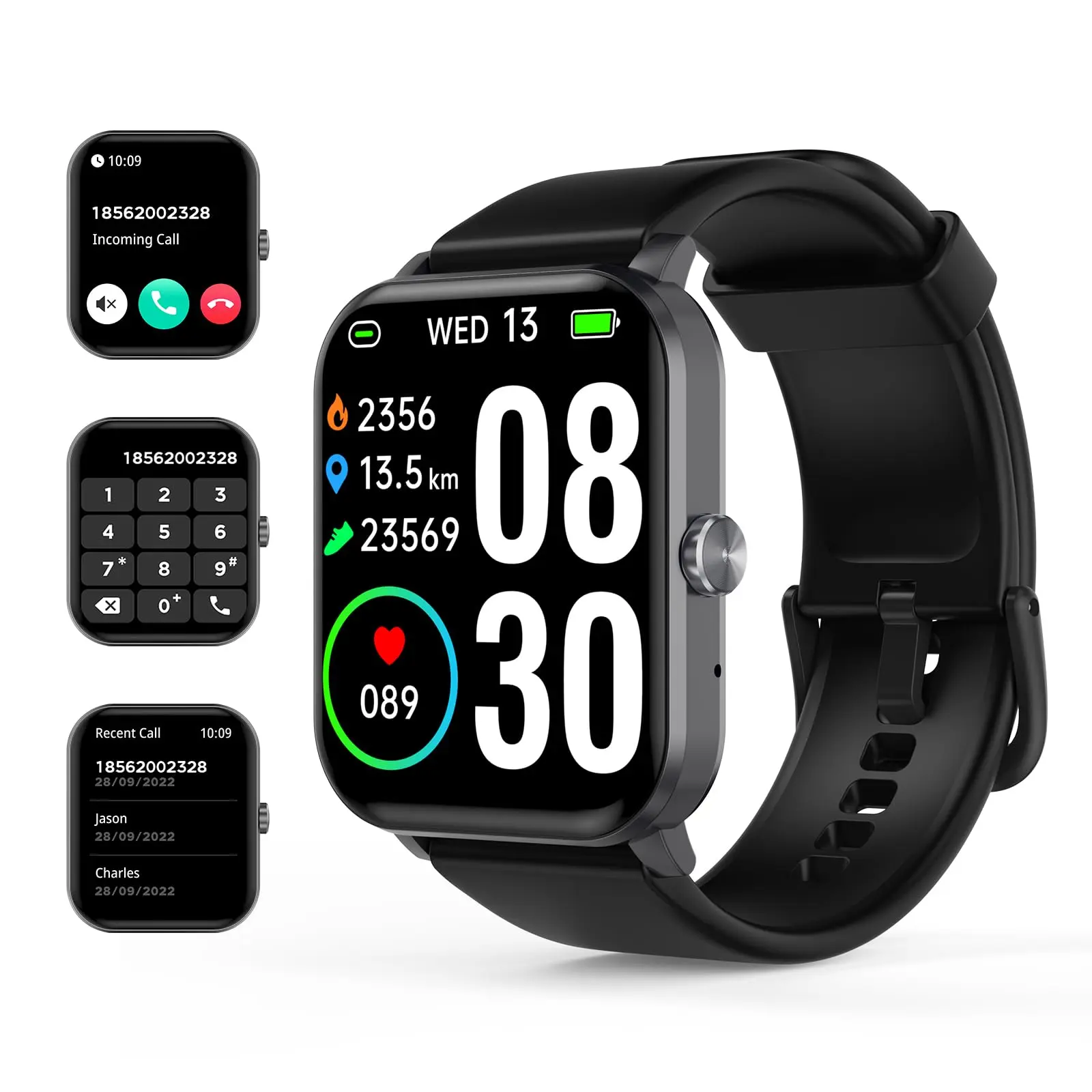 Men's Waterproof Casual Smart Wristwatch - 1.83" Touch Screen Adult Wearable, Pedometer/Activity & Step Monitor with Message Reminder, Alarm, Timer, Music Control, Comfortable Strap, iOS & Android Compatible, Fathers Day Gift