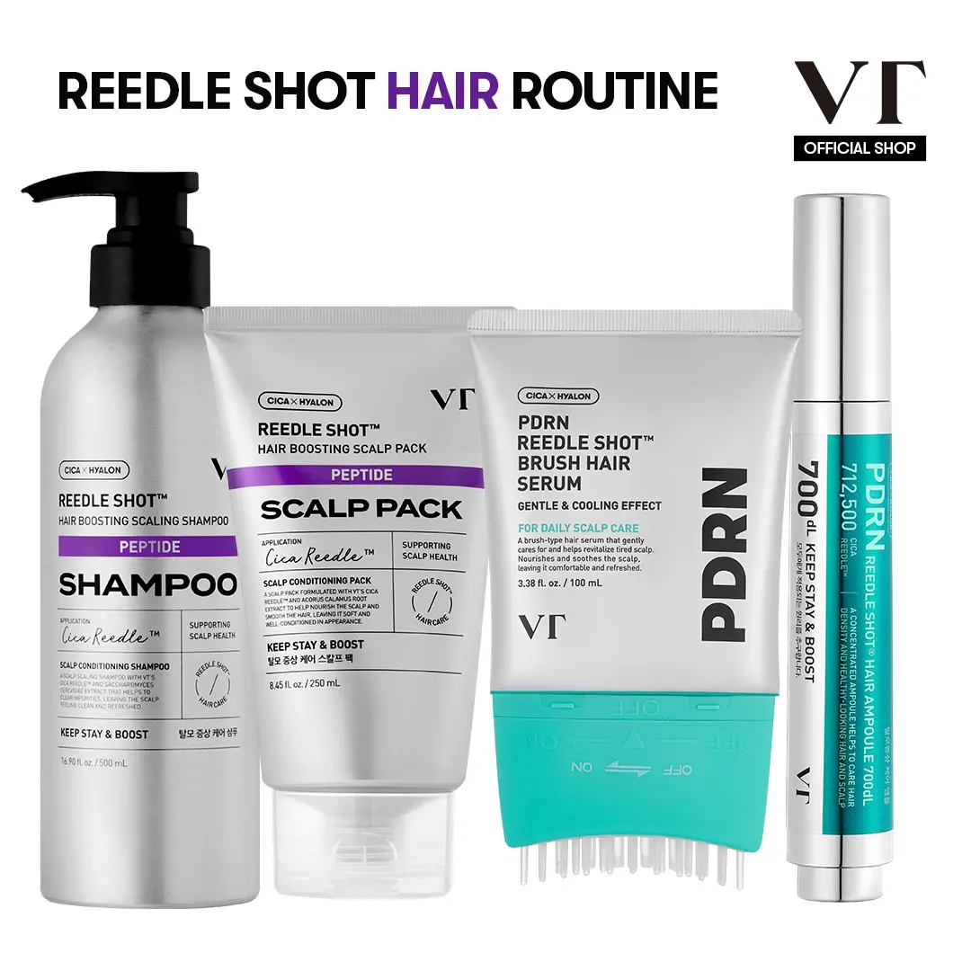 [VT COSMETICS] #1 viral Scalp Care Hair Bundle with Shampoo, Scalp Pack, Hair Brush Serum & Hair Ampoule | Liquid Microneedling, Hair Thickening, Fuller-Looking Hair, Root Care & Daily Hair Care | Korean Haircare