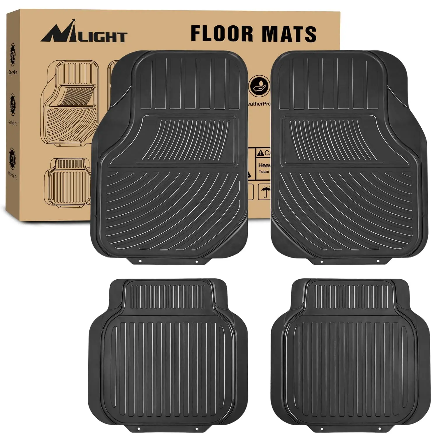 Nilight Rubber Floor Mats for Cars Trucks SUVs | Universal Trim to fit for Most Vehicles, All Weather Protection Heavy Duty Floor Liners, Pack of 4