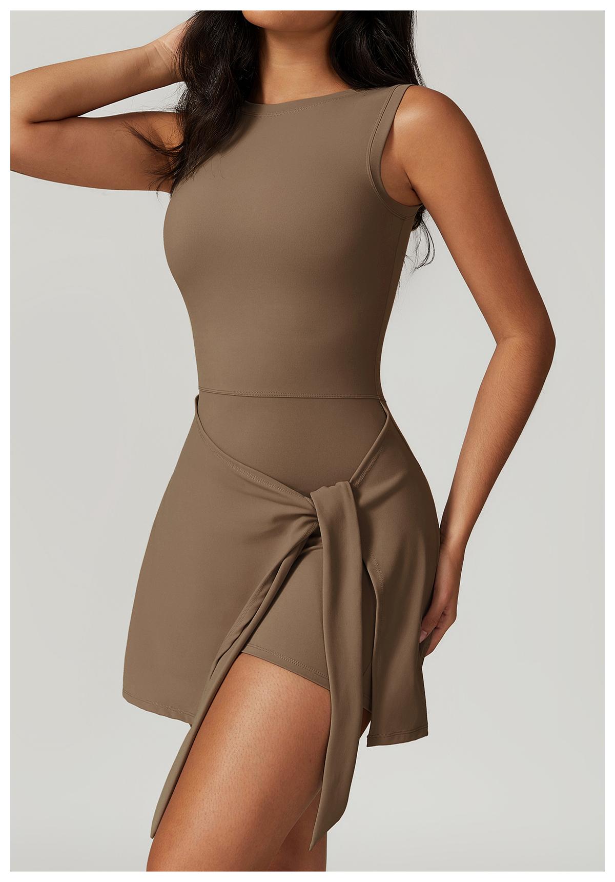 YEOREO Women's Tennis Skirt Sleeveless Yoga Golf Sports Skirt with Ruffle Side Slits Gym Skirt Built-in Shorts