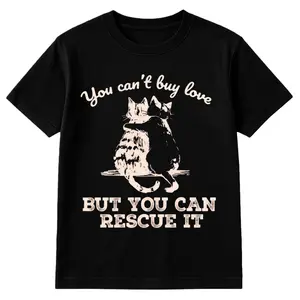 Funny Cat Rescue Shirt Cotton Classic Fit Crew Neck Short Sleeves Pet Adoption Tee for Cat Moms Casual Top Womenswear Breathable Streetwear - Matching