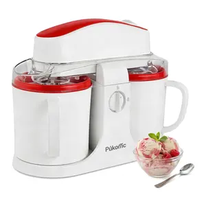 Pukomc Ice Cream Maker Machine for Home Use with Two Ice Cream Bowls Simple Operation Easy to Clean White Easy Fast Use Perfect Dessert,The best gift - White Red