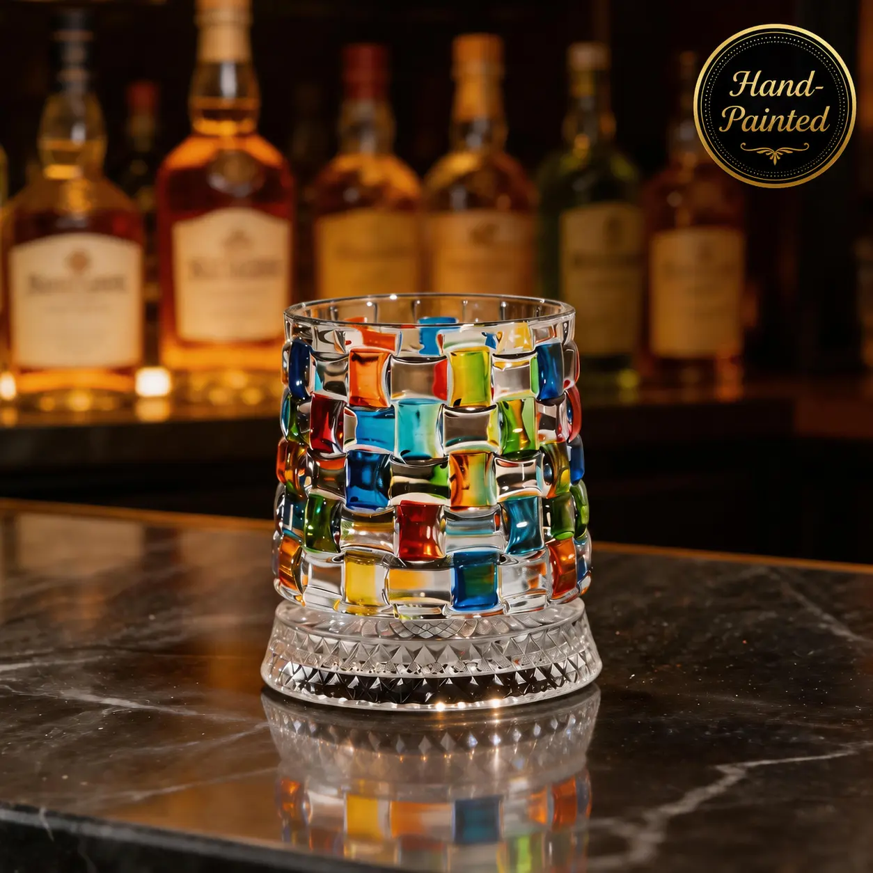 Hand-Painted Spinning Whiskey Tumblers Set - European Premium Artisan Glassware, Minimalist Embossed Crystal Round Rock Glass, Smooth-Spinning Bourbon Glass, Unique Hand-Painted Gemstone Bloom Patterns Birthday Liquor Gift for Men, Home Bar