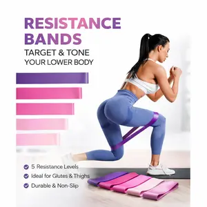 5 Pcs Pink Resistance Bands Set, Workout Bands for Leg Butt Exercise, Elastic Fitness Loop for Home Gym