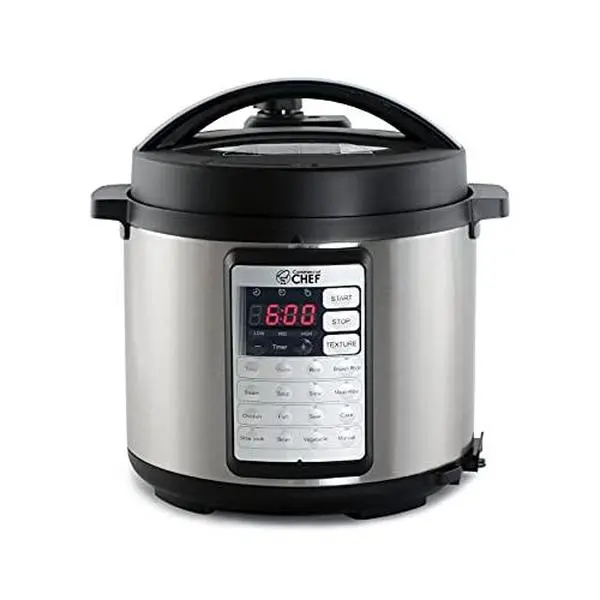 Commercial Chef Electric Pressure Cooker 6.3 Quarts, 24-Hour Preset Timer, Stainless Steel Interior with Safety Features