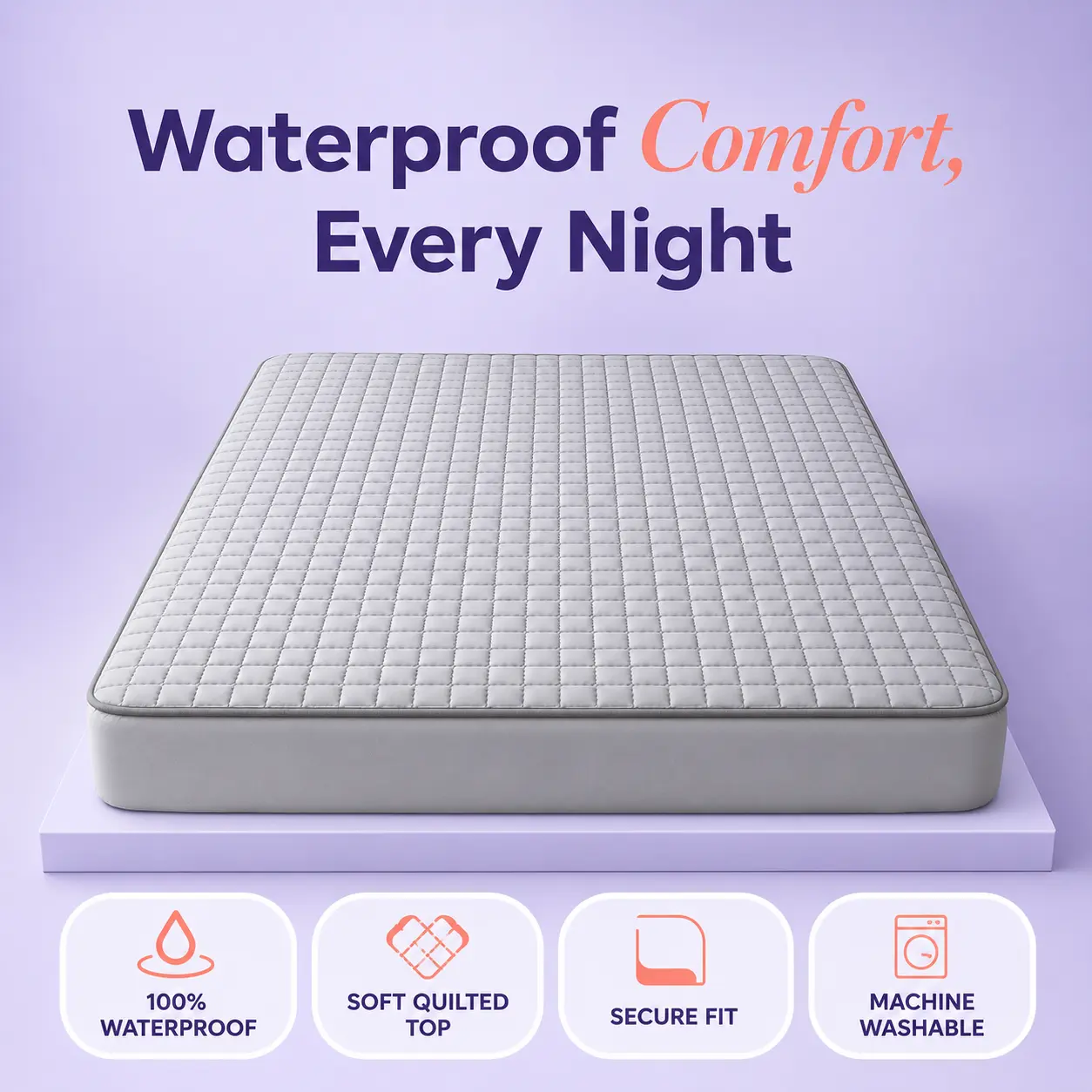 Light Gray Waterproof Quilted Mattress Protector, Padded Fitted Mattress Pad Cover, 12 Inch Deep Pocket, Machine Washable Bed Cover, Twin/Full/King Size