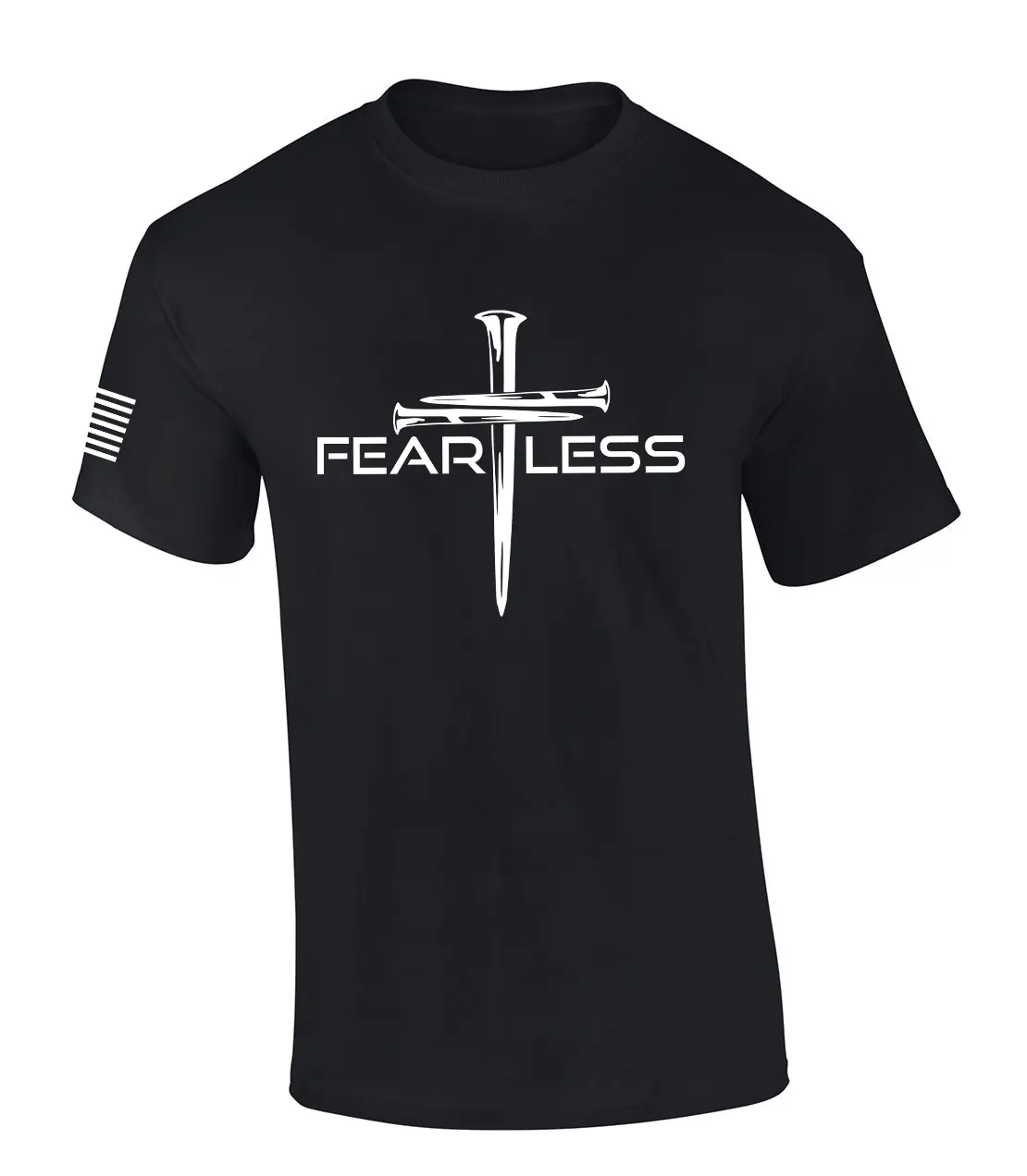 TRENZ SHIRT COMPANY Men's Christian Style Faith Print Cross-Themed Short-Sleeve T-Shirt - 100% Cotton Classic Fit Taped Neck Tee, Fearless Nail Cross & Flag Graphics, Casual Wear, Faith Print Men's Short-Sleeve T-Shirts, Cross-Themed Men's Short-Sleeve T-