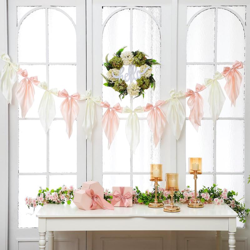 Easter Bow Garland Pastel Fluffy Tulle Satin Bow Banner Bunny Ear Plaid Pink Bow Garland Cute Hanging Wreath Garland for Mantle Fireplace Wall Door Mantel Decor, Spring Indoor Outdoor Home Table Backdrop Easter Decor 2026 Festive Party Supplies & Gifts