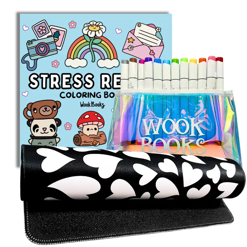 Color & Create Book & Desk Mat Bundle with 12 Alcohol Markers and Marker Bag by Wook Books