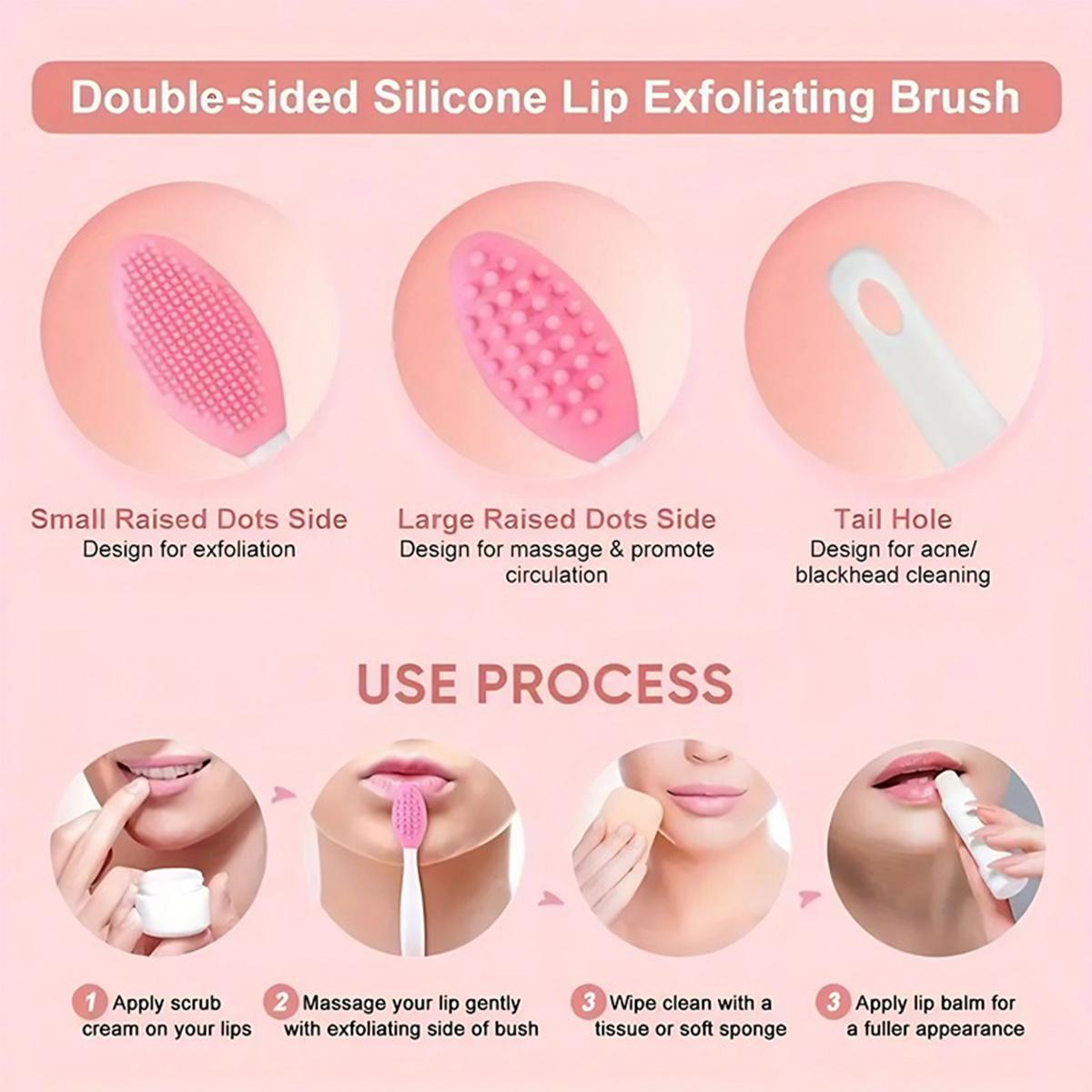 Lip Scrub Brush(4 PCS),Lip Scrubber Exfoliator,Double-Sided Silicone Lip Exfoliating Tool for Dark Lips,Nose Scrubber Lip Mask Applicator,Gentle Lip Exfoliator Scrubber Brush for Smooth,Soft,Bright,and Healthy Lips