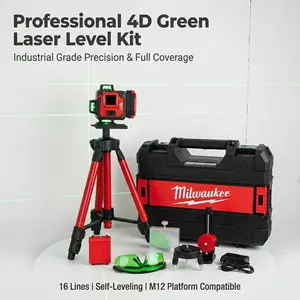 Milwaukee 12/16 Line 4D Green Laser Level Kit for Home Renovation and DIY Decor with M12 REDLITHIUM Battery System and 360 Degree Coverage Includes Wall Mount Target Plate Lifting Base and Protective Storage Case light