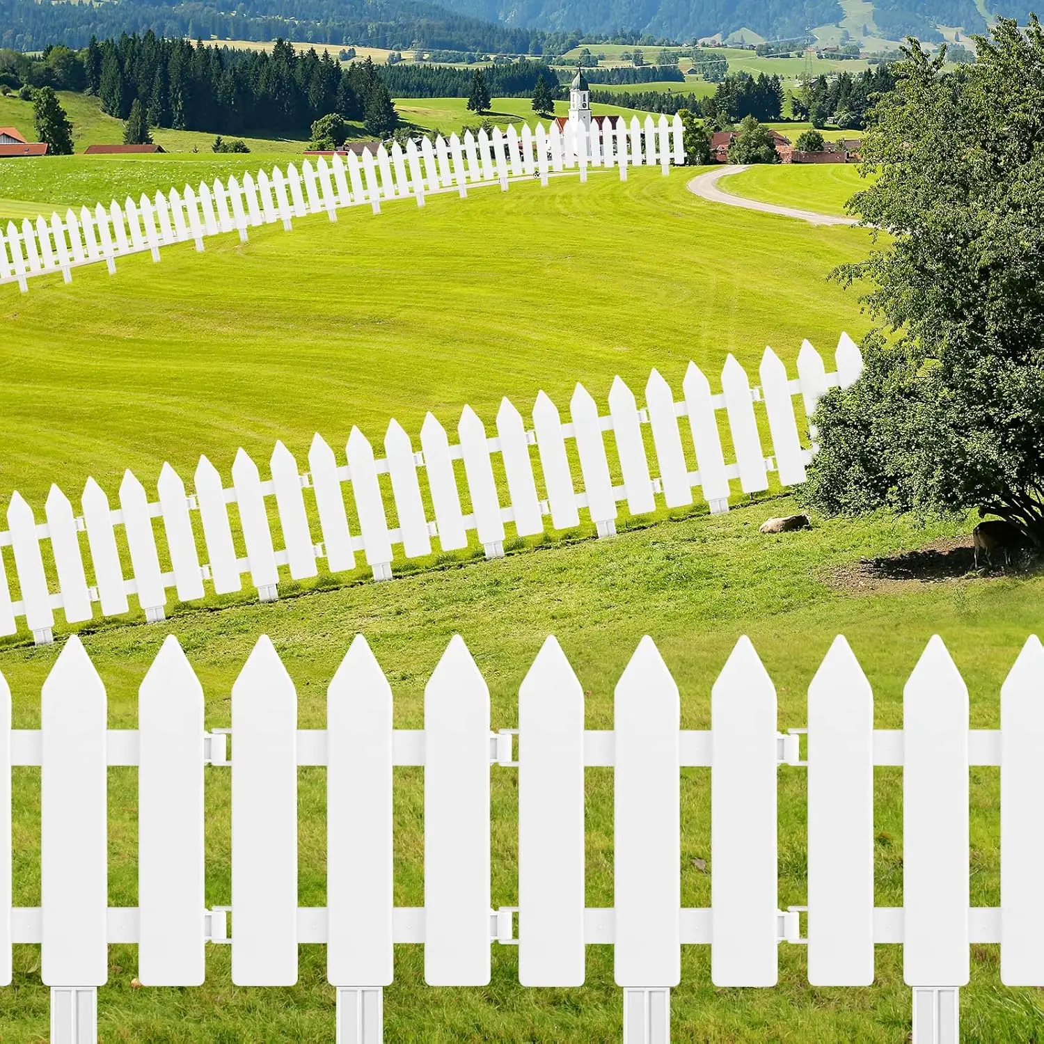 MIAHART 12 Pieces Garden Fence with 12 Pieces Fence Insert White Plastic Fence Garden Picket Fence Edgings Lawn Flowerbeds Plant Borders Decorative Garden Yard Outdoor Garden Decoration Garden Fencing