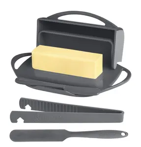 4-Piece Breakfast Set with Flip-Top Butter Dish, Spreader, Toaster Tongs, and Spatula