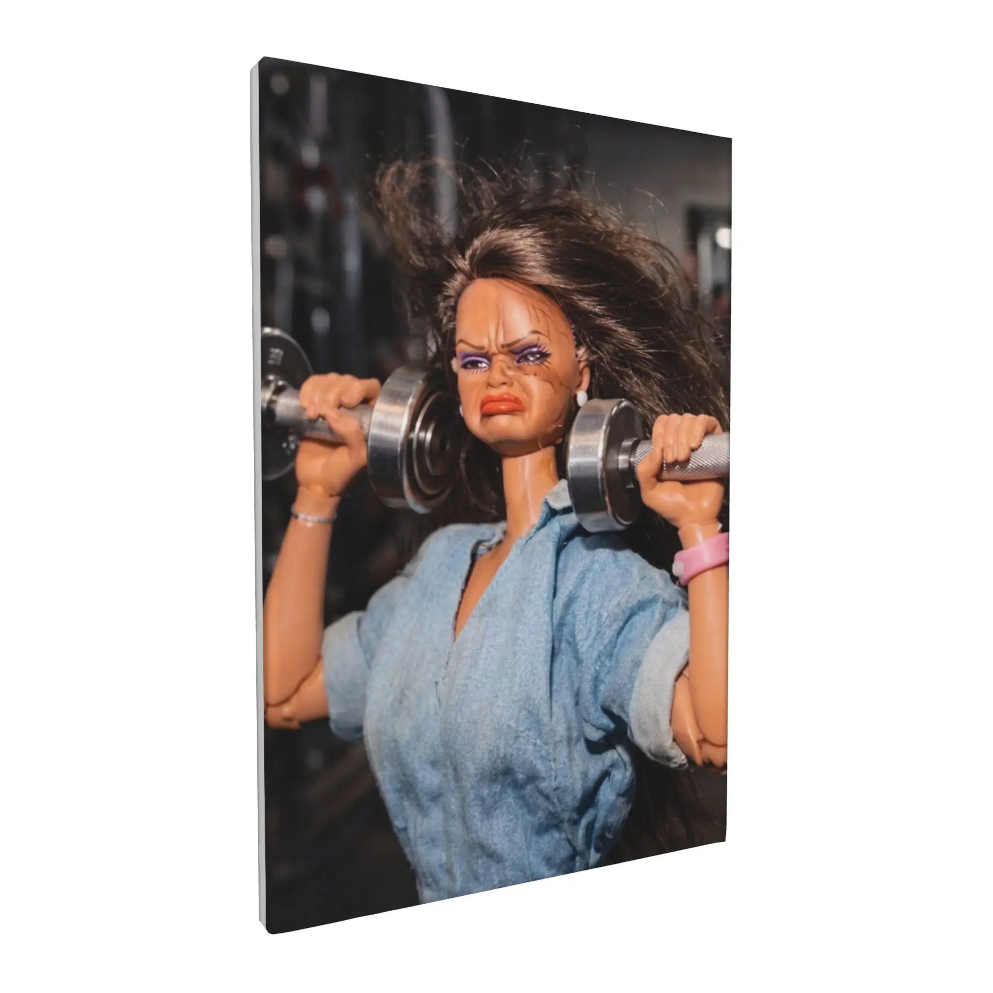 Unframed Funny Doll Canvas Wall Art - Ugly Face Weightlifting Gym Memes Poster, Home Gym Bedroom Decor, Unique Birthday Gift for Her Best Friend