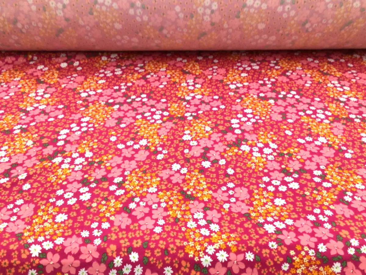 Double Brushed DTY Floral Spandex Stretch Apparel Fabric Pink Orange White N211