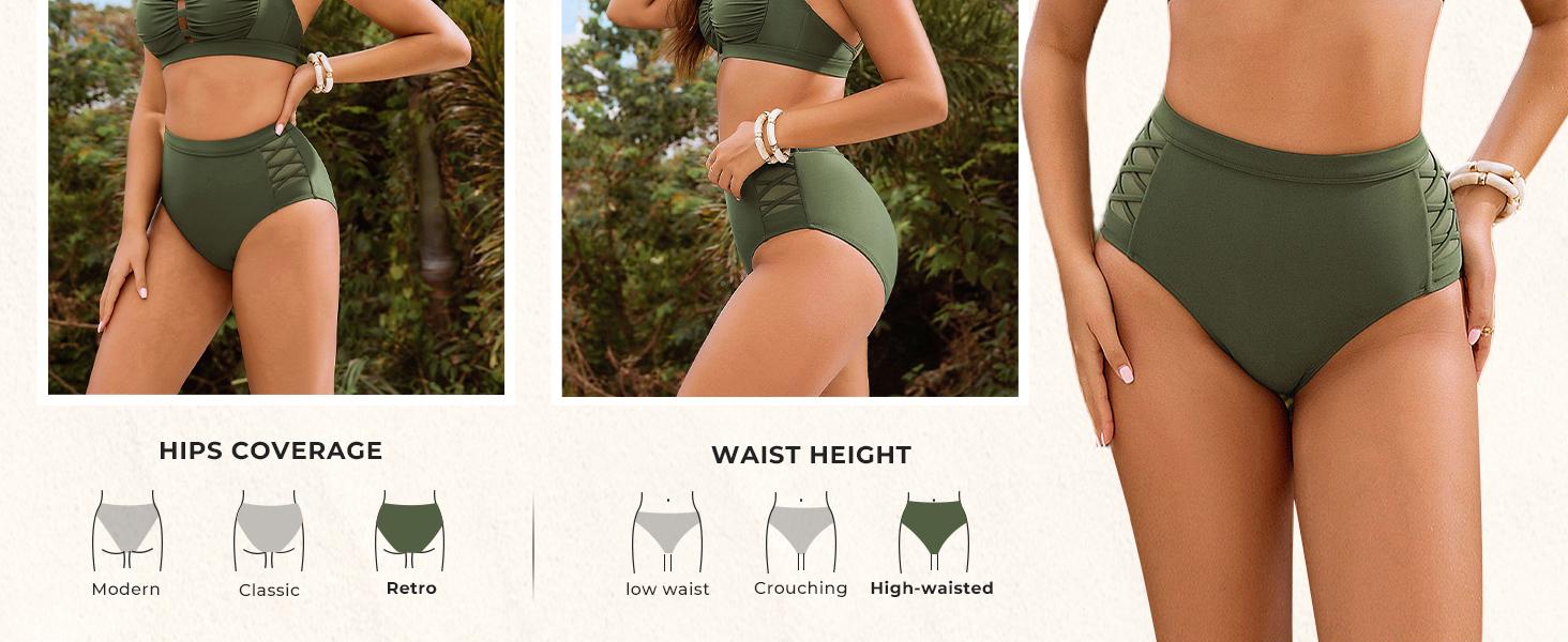 【S-XL】Hanna Nikole Women's Bikini Sets High Waisted, 2 Piece Bathing Suit Tummy Control, Push Up Cutout Ruched Swimsuit Beachwear