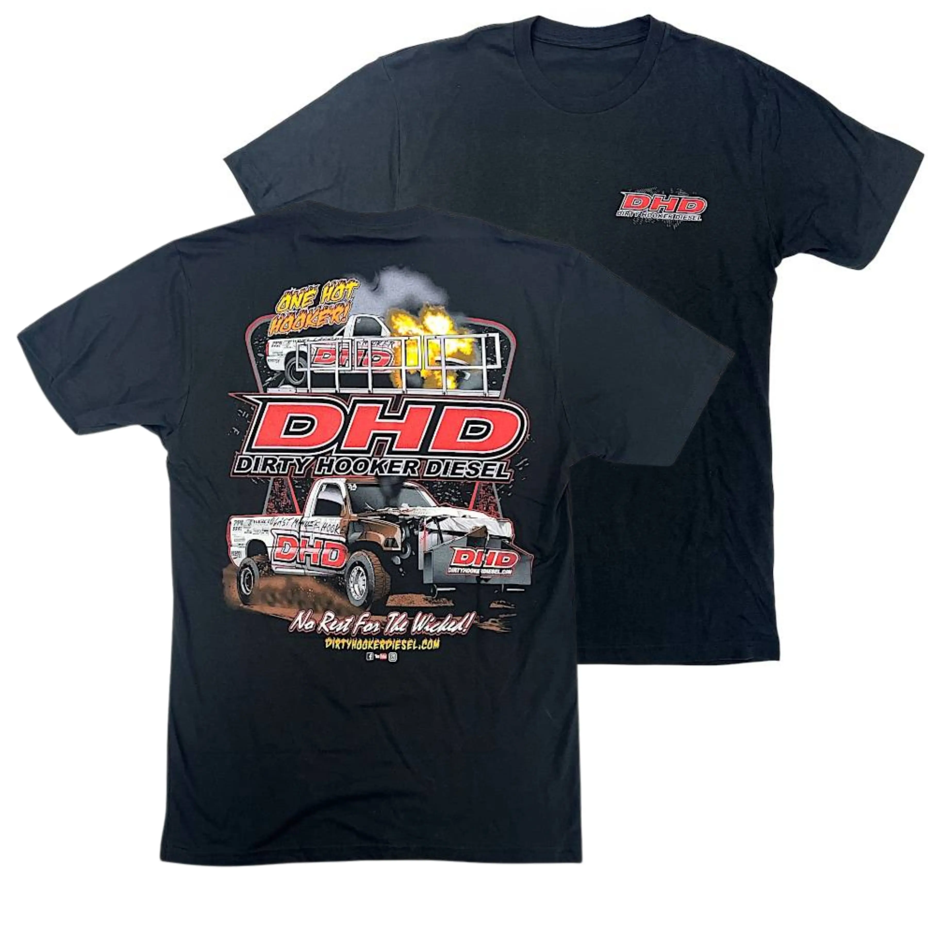 180g[100%cotton]Dirty Hooker Diesel T Shirt and Hoodie, T-shirt, 2 Sides, Black Pulling Truck Fire Graphic Racing Apparel for Diesel Performance Fans